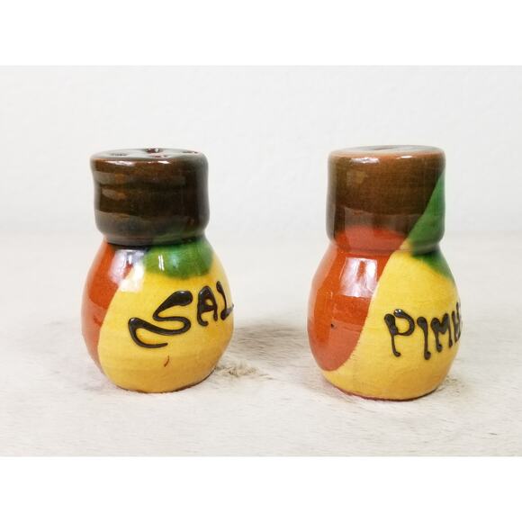 Salt & Pepper Shakers Folk Pottery Sal Pimienta 2 1/2" Ceramic 80's Home Decor - Picture 12 of 15